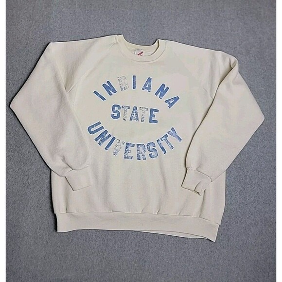 Jerzees Other - Vtg Jerzees Indiana State University Sweater Mens XL White Spellout USA 80s READ